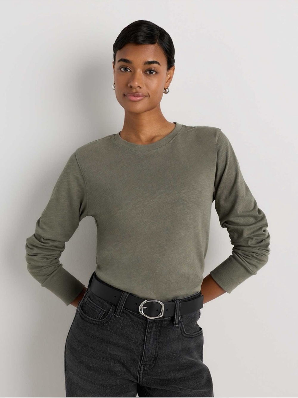 Quince 100% Organic Cotton Slub Long Sleeve Tee Sea Spray Green Medium